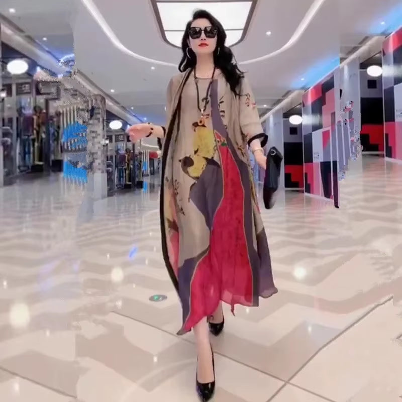 GraceBloom: Elegant Print Two-Piece Summer Dress Set for Women