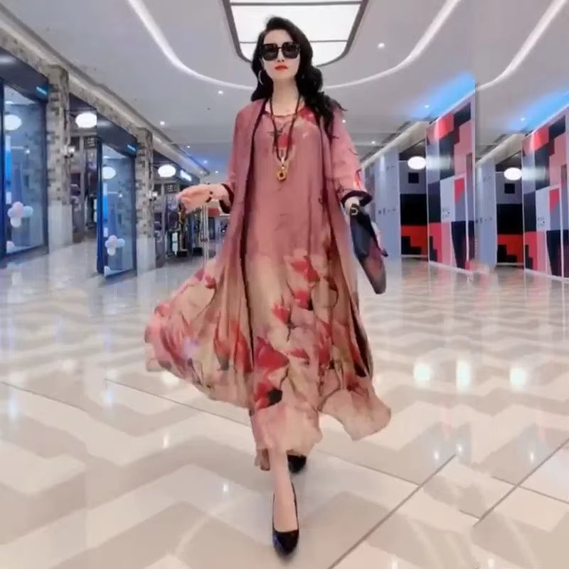 GraceBloom: Elegant Print Two-Piece Summer Dress Set for Women