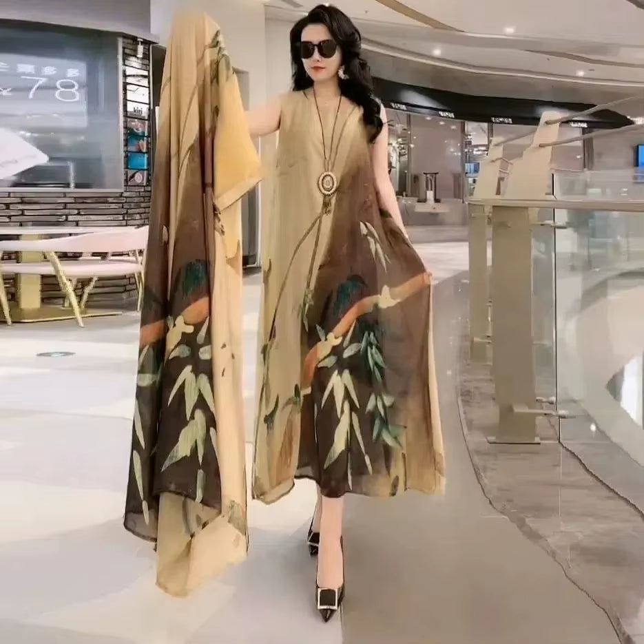 GraceBloom: Elegant Print Two-Piece Summer Dress Set for Women