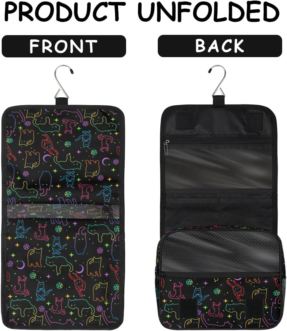 Hanging Toiletry Bag Black Cats, Makeup Cosmetic Bag Bathroom Travel Bag Organizer Large for Women Girls