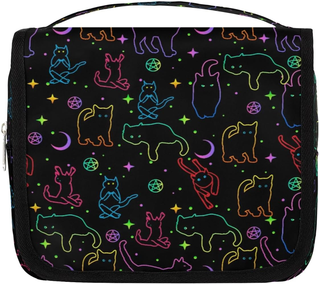 Hanging Toiletry Bag Black Cats, Makeup Cosmetic Bag Bathroom Travel Bag Organizer Large for Women Girls