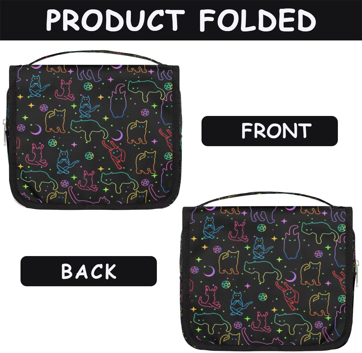 Hanging Toiletry Bag Black Cats, Makeup Cosmetic Bag Bathroom Travel Bag Organizer Large for Women Girls
