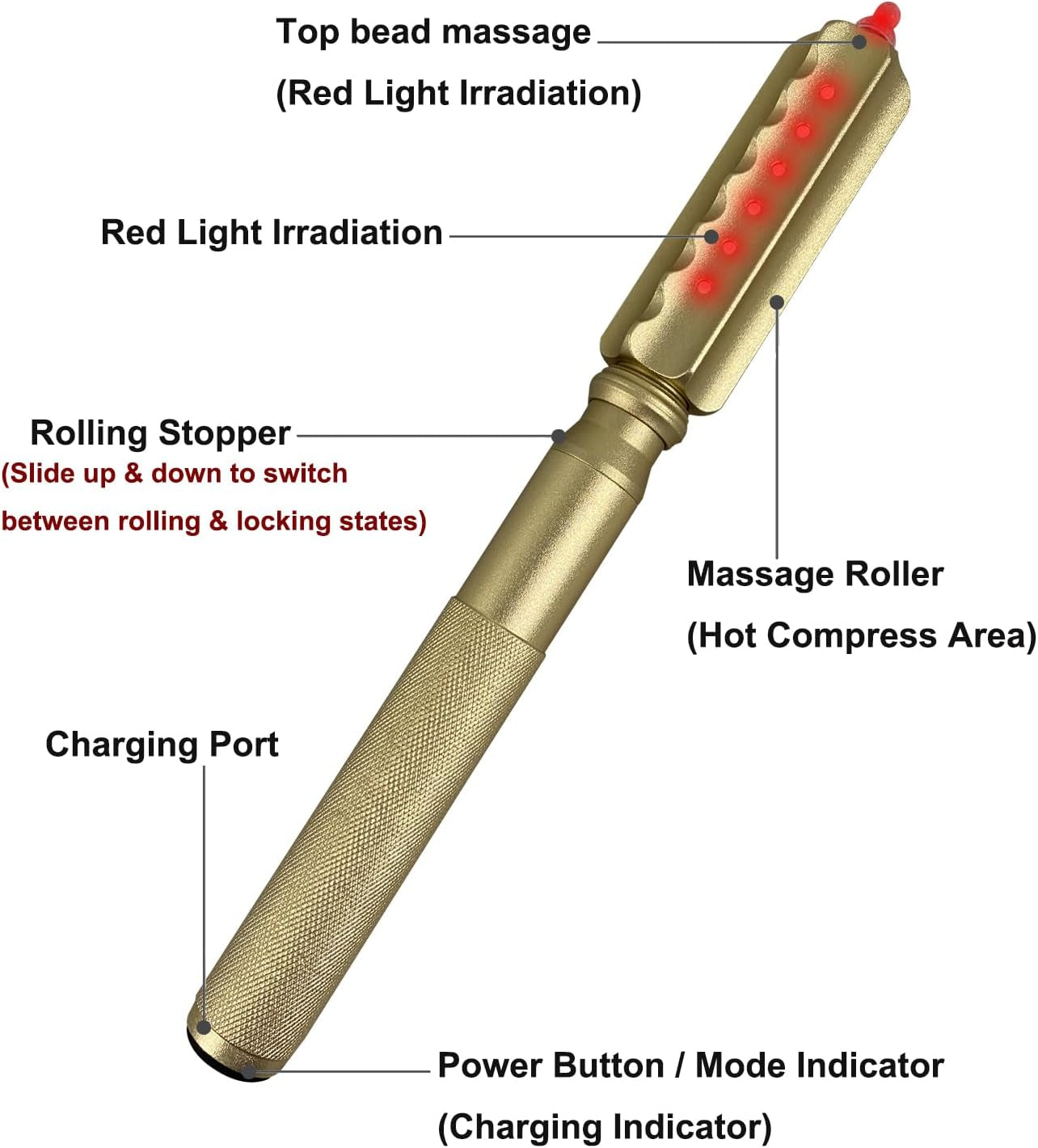 Red Light Therapy Massager Stick, Effective Infrared and near Infrared Light Therapy Treatment Device, Red Light Therapy for Face, Rolling Massage Stick with Red Light Therapy for Body