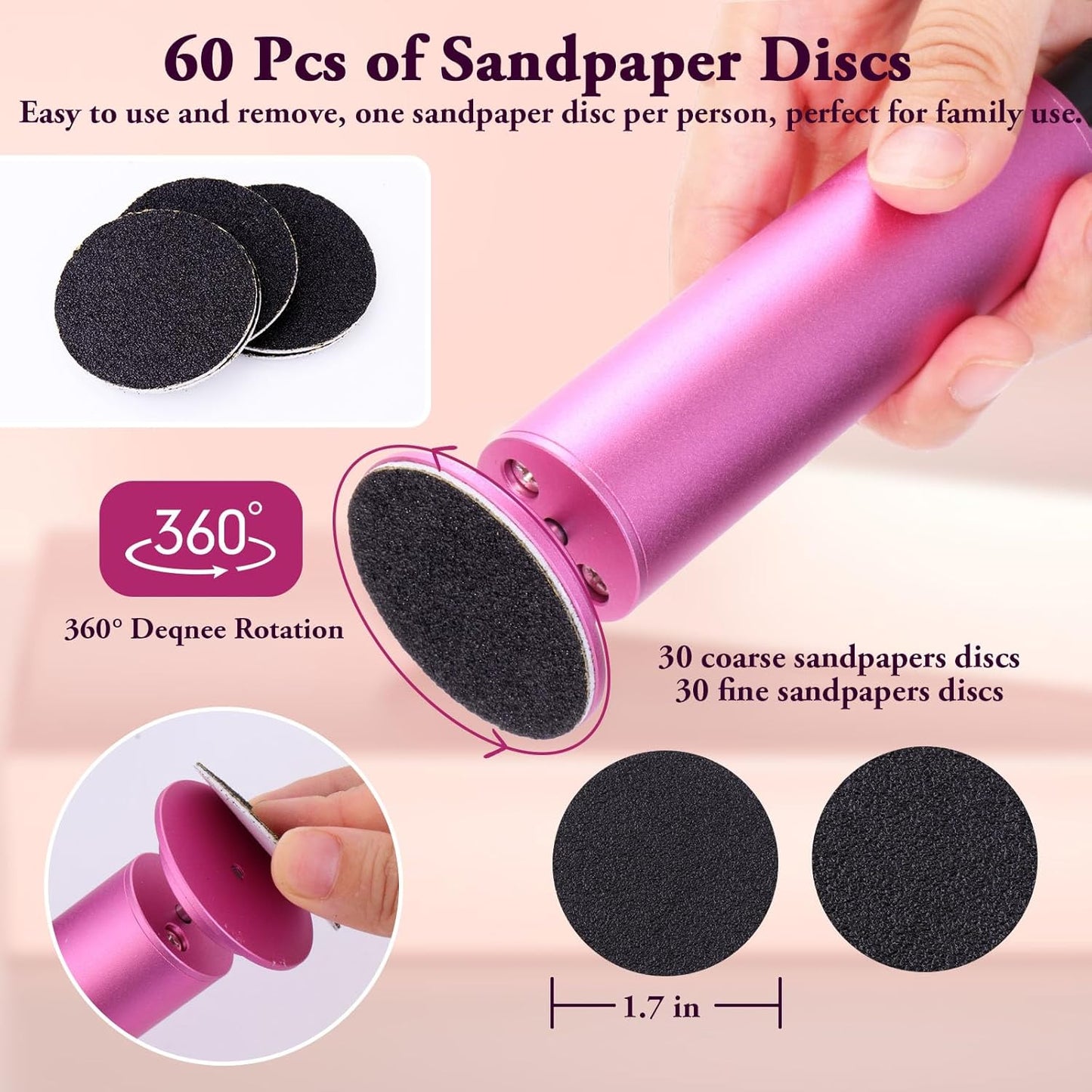 Electric Foot Callus Remover with Adjustable Speed Function (0-600 Rpm),Professional Electric Foot File with 60 Sandpaper Discs,Electric Callus Remover for Feet,Pedicure Tool for Men and Women