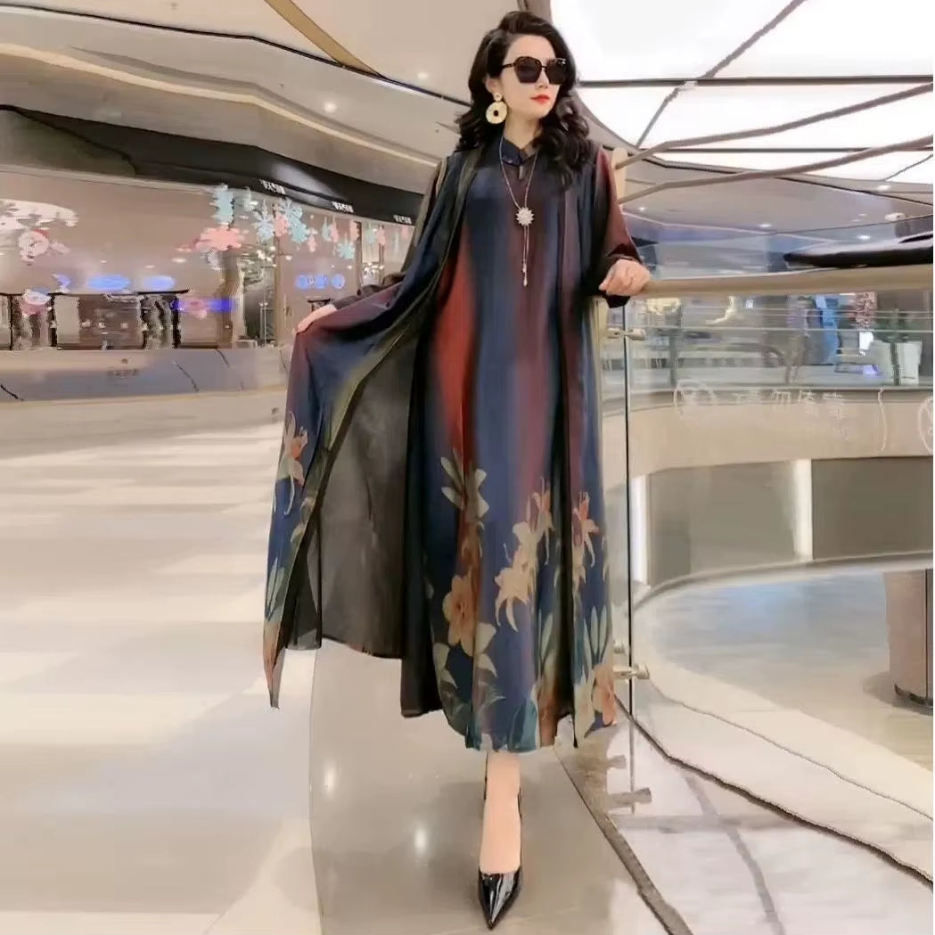 GraceBloom: Elegant Print Two-Piece Summer Dress Set for Women