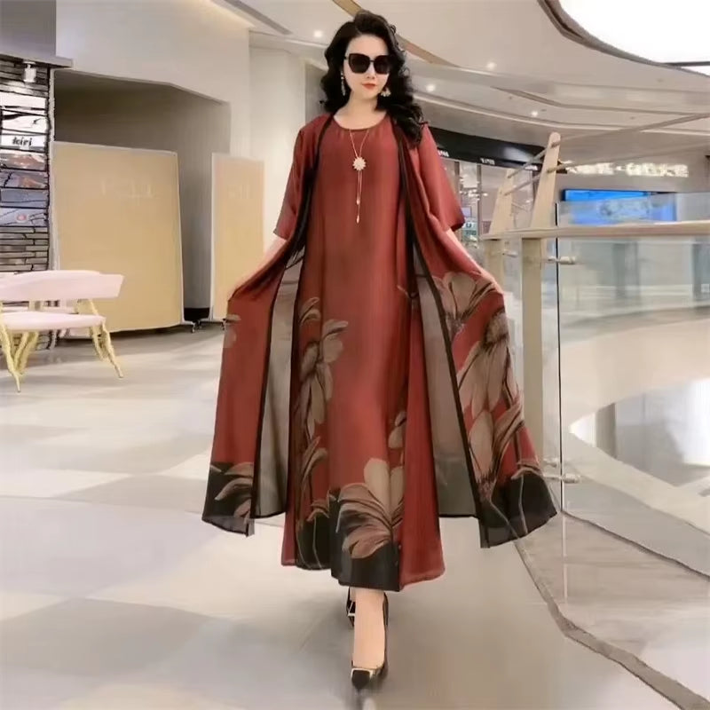 GraceBloom: Elegant Print Two-Piece Summer Dress Set for Women