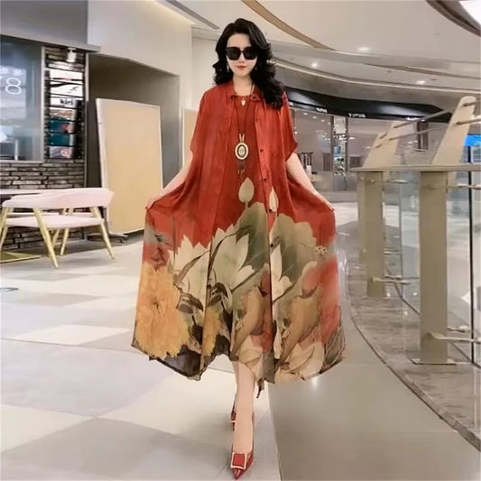 GraceBloom: Elegant Print Two-Piece Summer Dress Set for Women