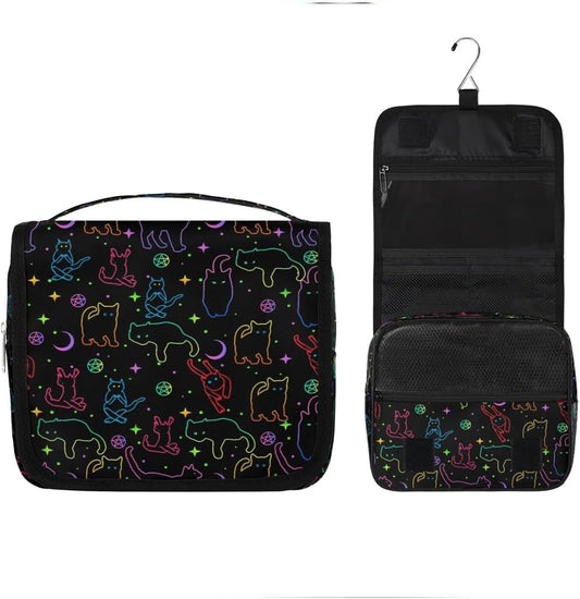 Hanging Toiletry Bag Black Cats, Makeup Cosmetic Bag Bathroom Travel Bag Organizer Large for Women Girls
